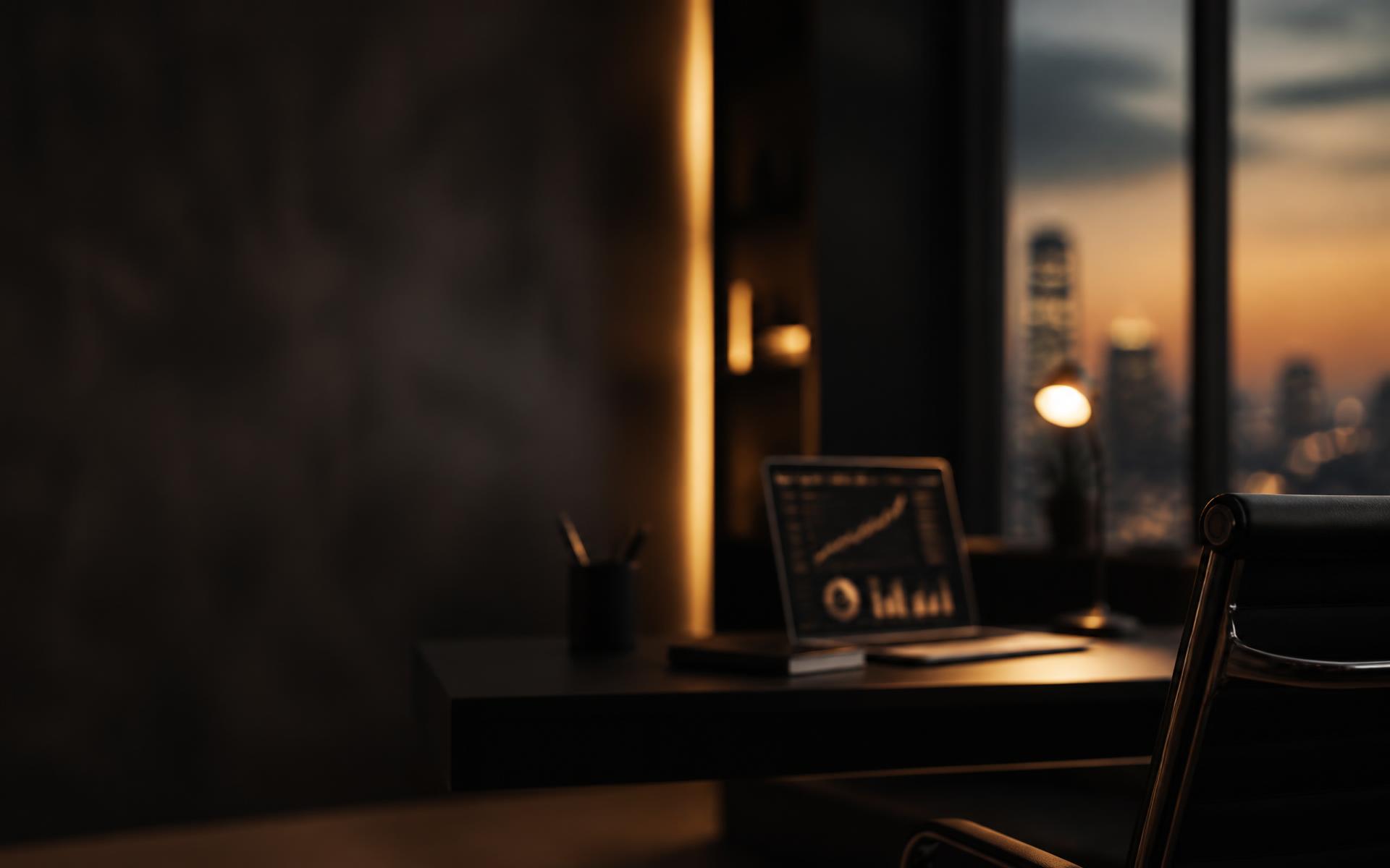 Evening view of a calm Equinox workspace overlooking the city